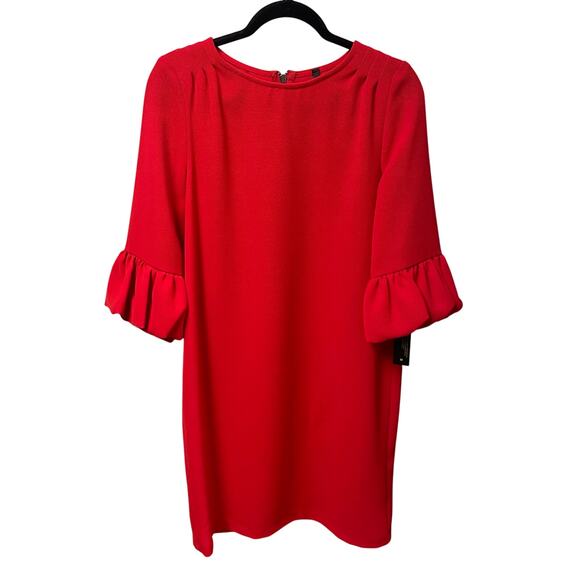 NWT IC by Connie K Ruffle Bell Sleeve Shift Dress Red Womens Size Medium - Picture 1 of 7